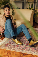 GULLAR zapatos derby-vegetarianos de piel lisa cactus dorados para hombre