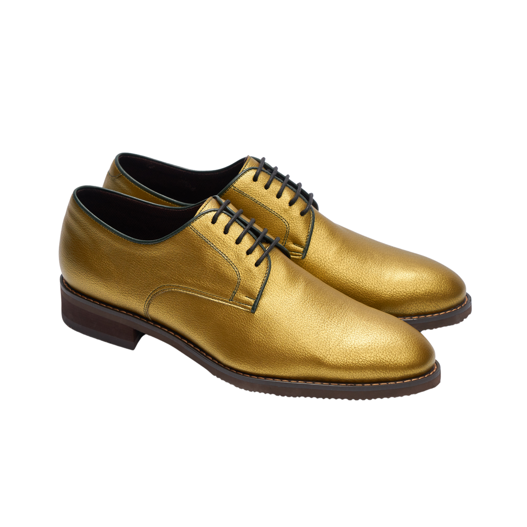 GULLAR zapatos derby vegetarianos de piel lisa cactus dorados para